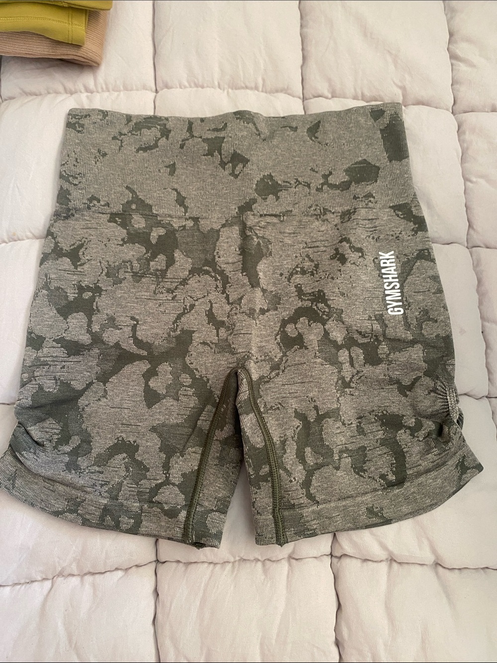 Gymshark Olive Green Camo Seamless Biker Shorts